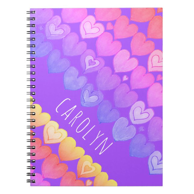 Cuaderno Patrón de corazones boho, personalizado con tu nom (Frente)