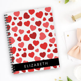 Cuaderno Patrón De Corazones, Corazones Rojos, Tu Nombre