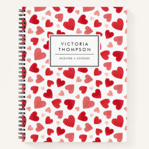 Cuaderno Patrón de Corazones de Acuarela Roja Adorable