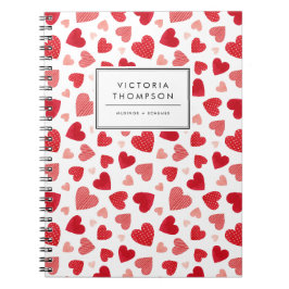 Cuaderno Patrón de Corazones de Acuarela Roja Adorable
