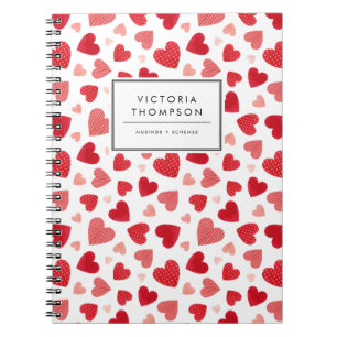 Cuaderno Patrón de Corazones de Acuarela Roja Adorable