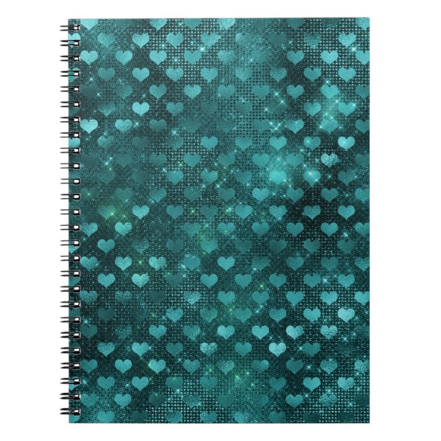 Cuaderno Patrón de Corazones de Glitter Glam Ombre Verde Te (Frente)