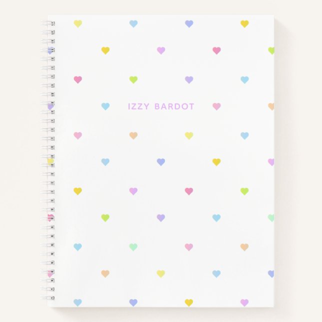 Cuaderno Patrón de corazones Girly Pastel (Anverso)