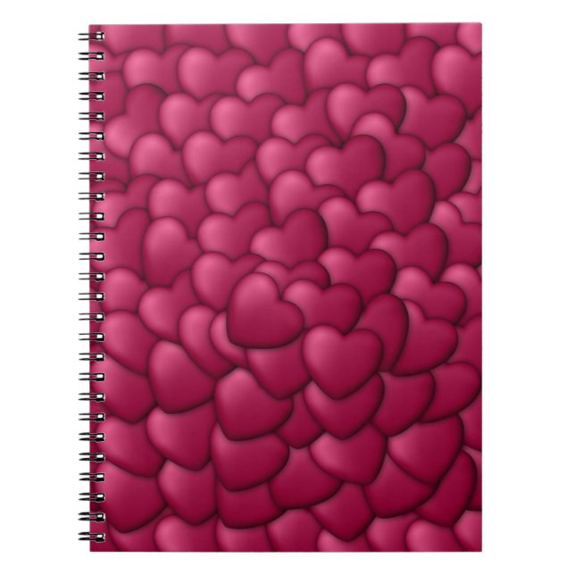 Cuaderno Patrón de Corazones Rojos Románticos en 3D-32322 (Frente)