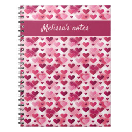 Cuaderno Patrón de corazones rosados con texto Personalizad
