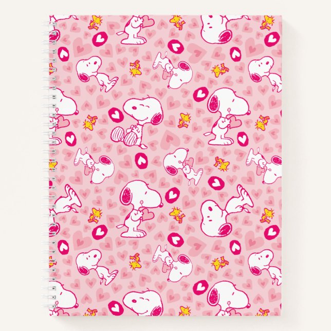 Cuaderno Patrón de corazones rosados Snoopy & Woodstock (Anverso)