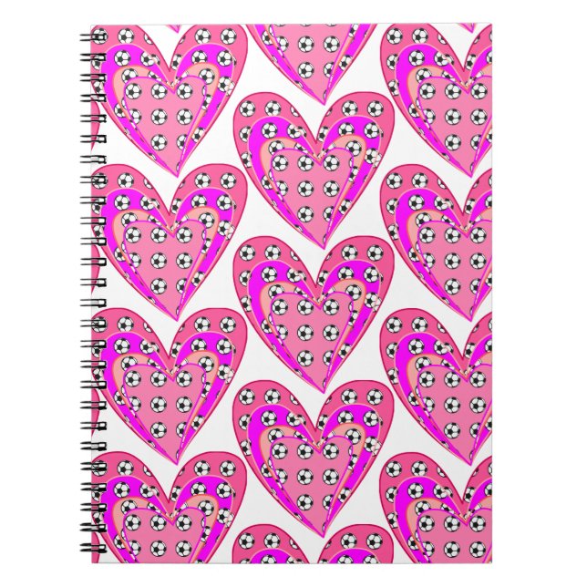 Cuaderno Patrón De Corazones Y Bolas De Fútbol Rosadas (Frente)