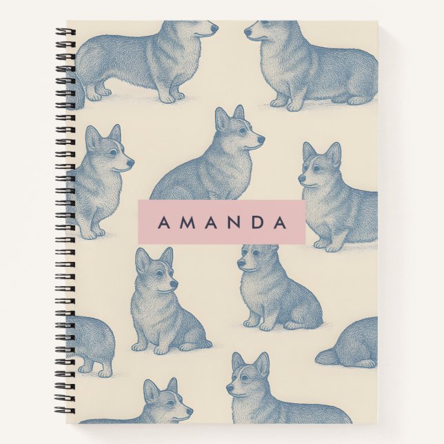 Cuaderno Patrón de Corgi Adorable Personalizado (Anverso)