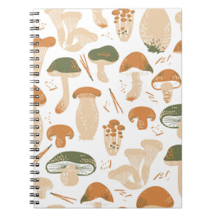 Cuaderno Patrón de cosecha de hongos comestibles Linocut