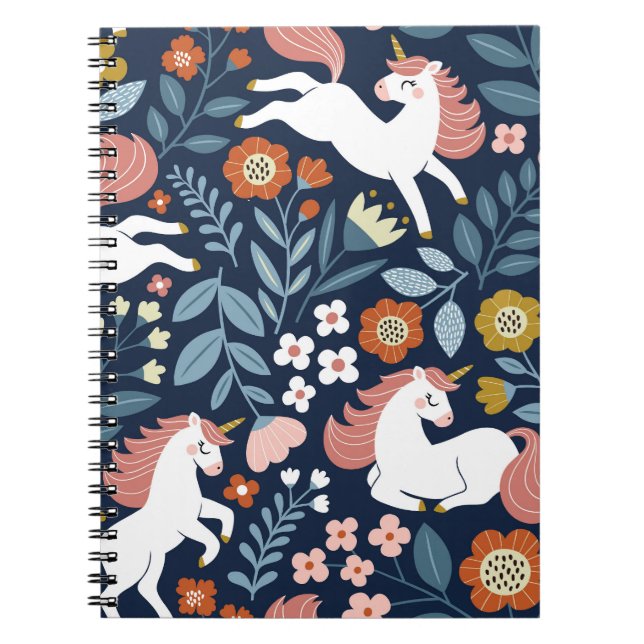 Cuaderno Patrón de cosecha de unicornios florales (Frente)