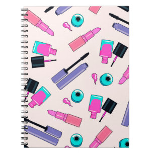 Cuaderno Patrón de cosméticos de maquillaje rosa y púrpura
