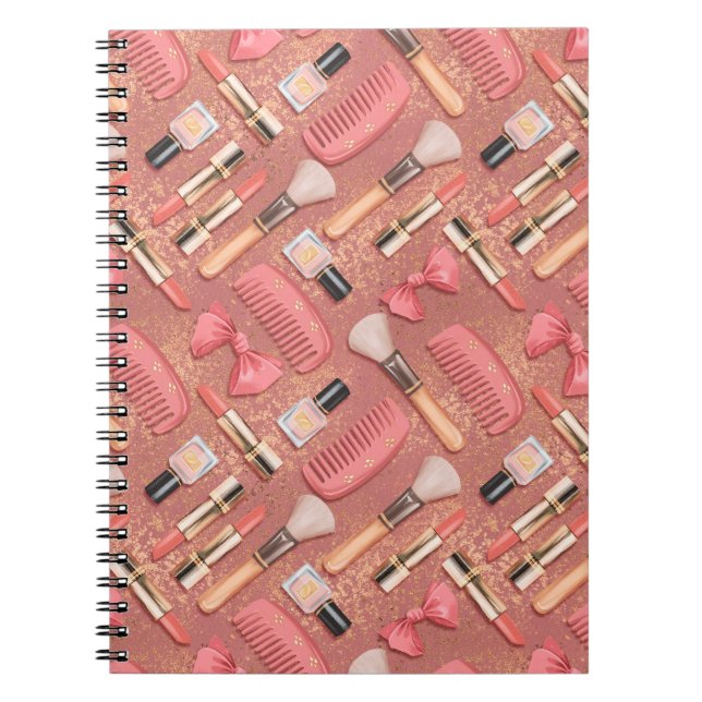 Cuaderno Patrón de Cosméticos Rosados Brillo (Frente)