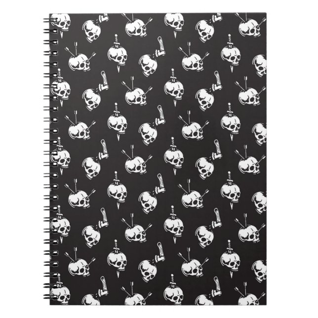 Cuaderno Patrón de cráneo con armas: fondo oscuro. (Frente)