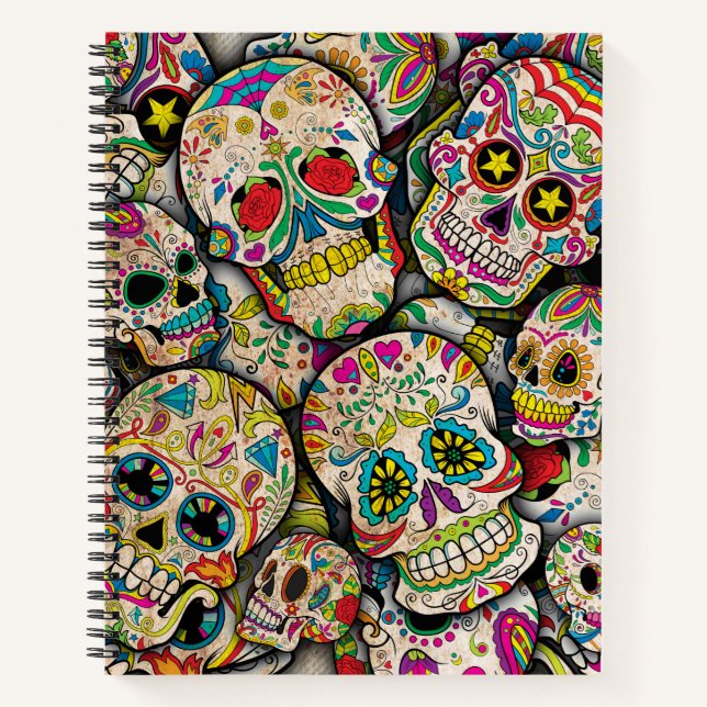 Cuaderno Patrón de cráneo de azúcar más vendido (Anverso)