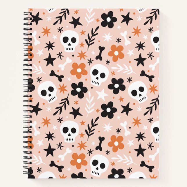 Cuaderno Patrón de cráneo de flor (Anverso)