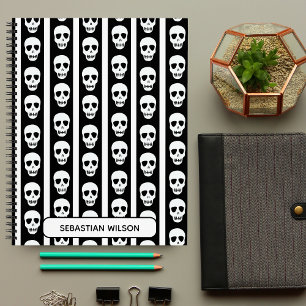 Cuaderno Patrón de cráneo de Halloween en blanco y negro Mo