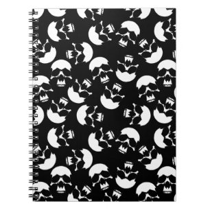 Cuaderno Patrón de cráneo estético negro y blanco oscuro