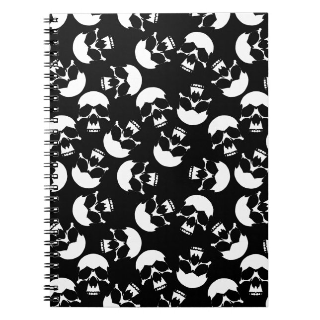 Cuaderno Patrón de cráneo estético negro y blanco oscuro (Frente)