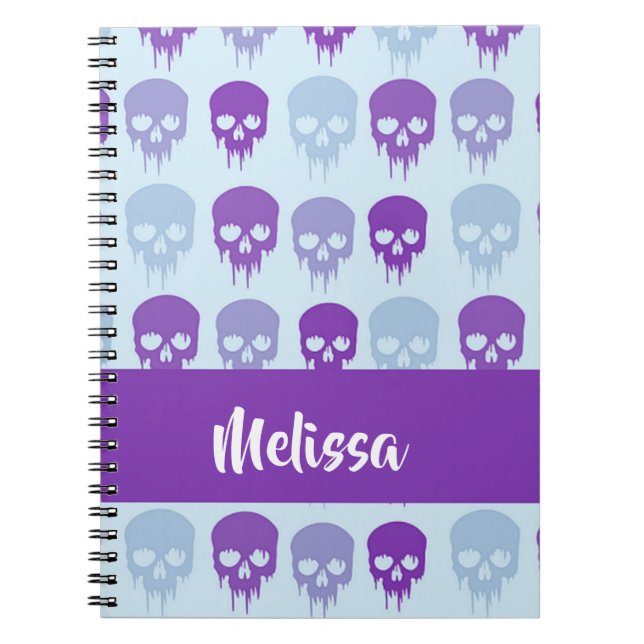 Cuaderno Patrón de cráneo morado y azul (Frente)