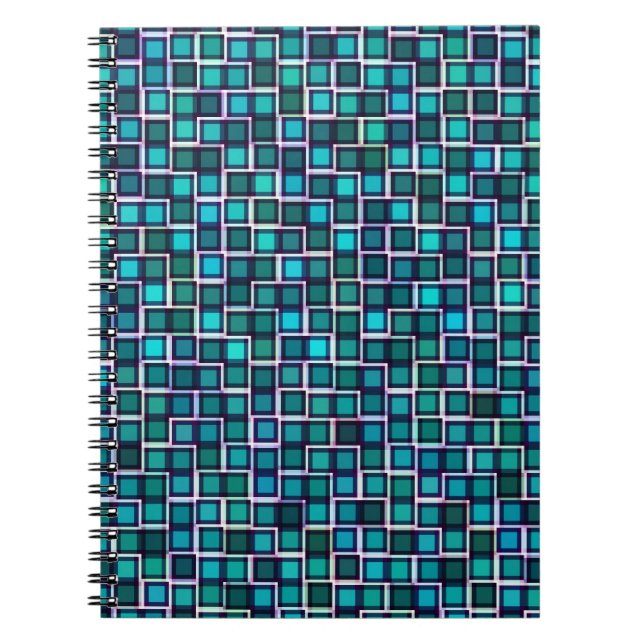 Cuaderno Patrón de cuadrados azules abstractos (Frente)