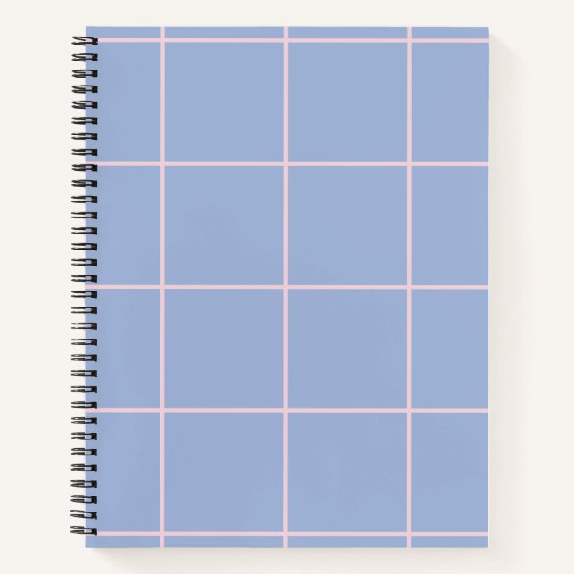 Cuaderno Patrón de cuadrícula azul suave y rosa (Anverso)