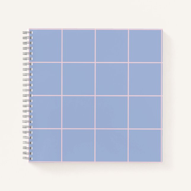 Cuaderno Patrón de Cuadrícula Azul y Rosa Suave (Anverso)