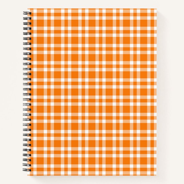Cuaderno Patrón de Cuadro Escocés Naranja Blanco (Anverso)
