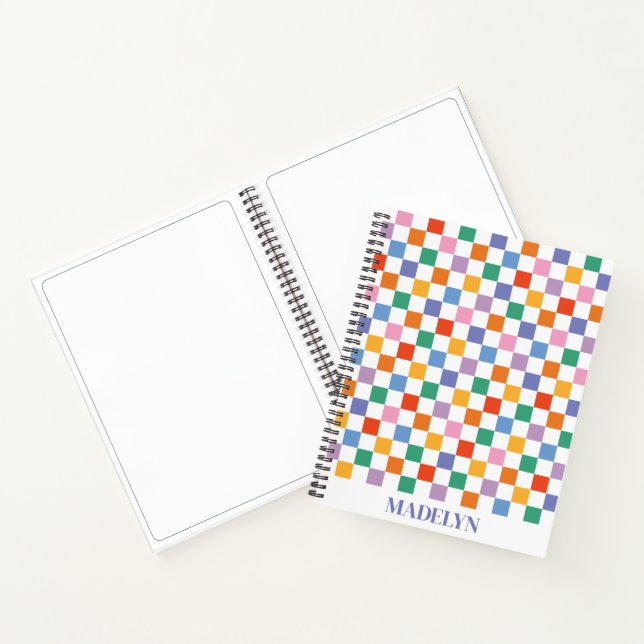 Cuaderno patrón de cuadros colorido personalizado con monog (Interior)