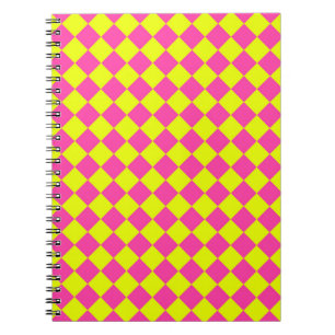Cuaderno Patrón de cuadros de diamante rosa amarillo