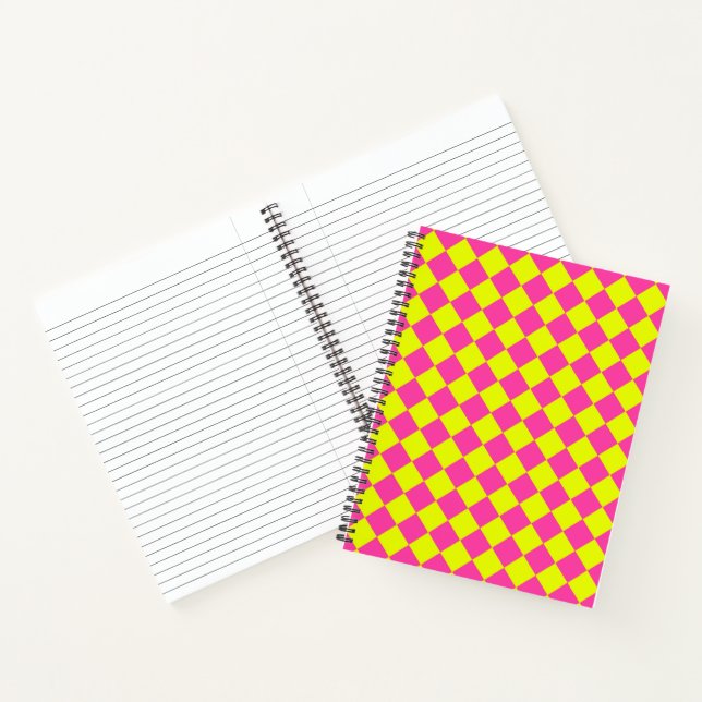 Cuaderno Patrón de cuadros de diamante rosa amarillo (Interior)