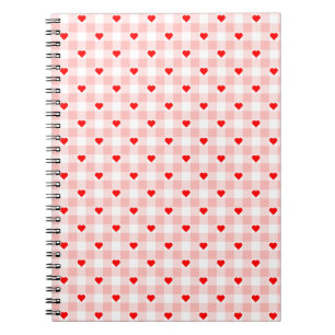 Cuaderno Patrón de cuadros escoceses con corazón rosa retro