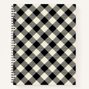 Cuaderno Patrón de cuadros escoceses gingham diagonal negro