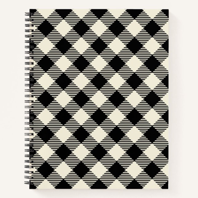 Cuaderno Patrón de cuadros escoceses gingham diagonal negro (Anverso)