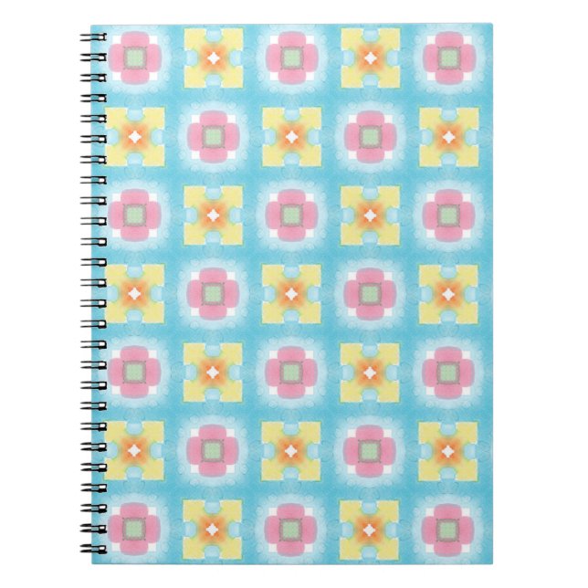Cuaderno Patrón de cuadros florales amarillos rosados 60 añ (Frente)