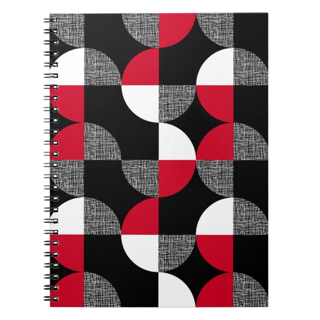 Cuaderno Patrón de cuadros geométrico negro, rojo y blanco. (Frente)