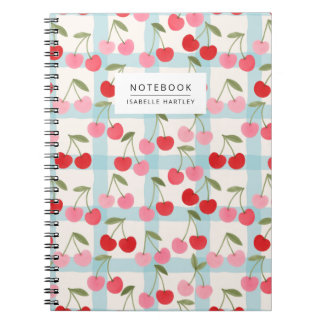 Cuaderno Patrón de cuadros gingham de cereza en rojo y rosa