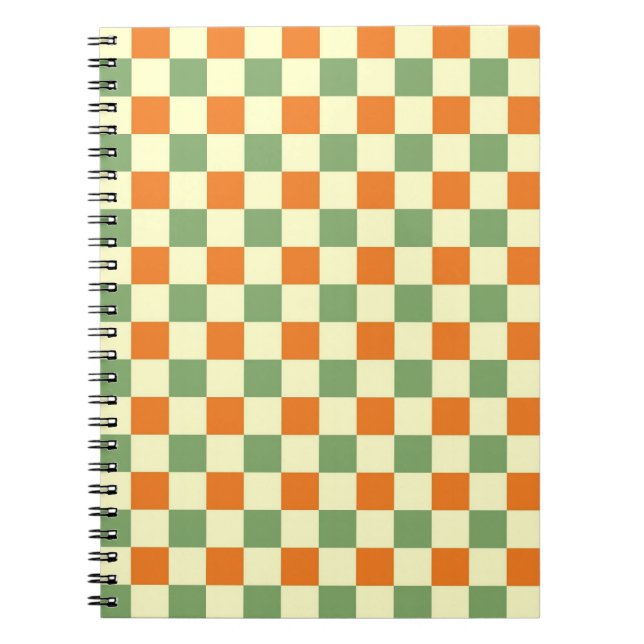 Cuaderno Patrón de cuadros gingham verde naranja marrón (Frente)