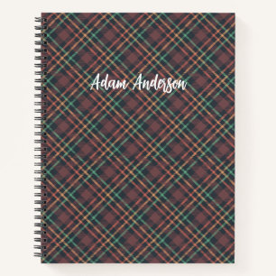 Cuaderno Patrón de Cuadros Oscuro Personalizado con Monogra