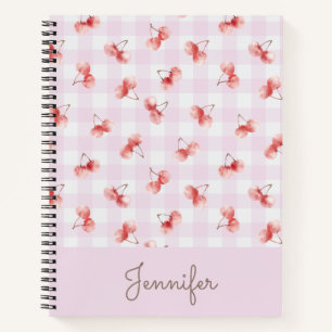 Cuaderno Patrón de cuadros rosa cereza en acuarela con nomb