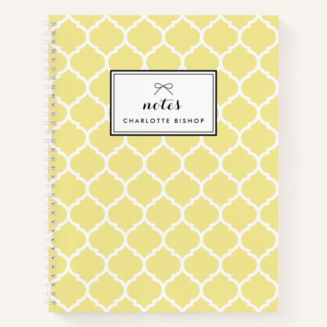 Cuaderno Patrón de cuatrefoil amarillo moderno personalizad (Anverso)
