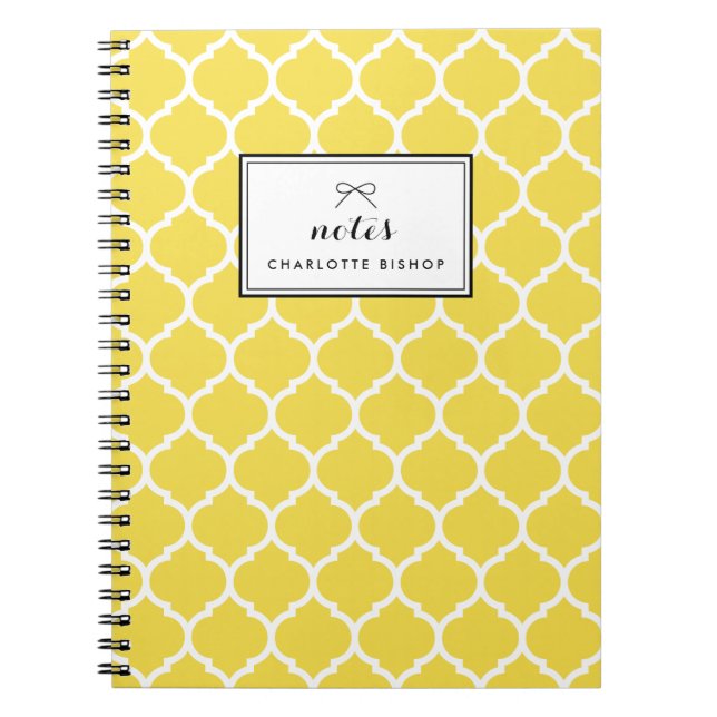Cuaderno Patrón de cuatrefoil amarillo personalizado (Frente)