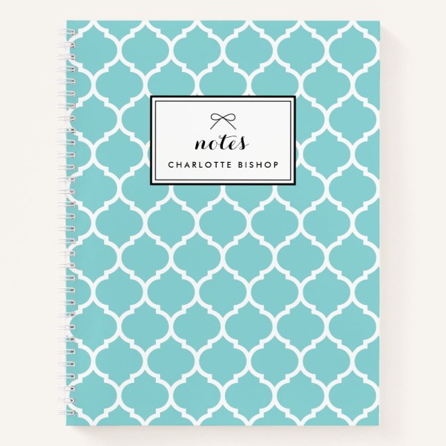 Cuaderno Patrón de cuatrefoil azul moderno personalizado (Anverso)