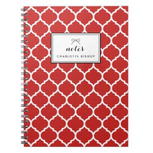 Cuaderno Patrón de cuatrefoil rojo personalizado