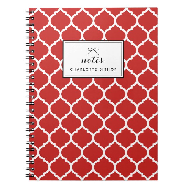 Cuaderno Patrón de cuatrefoil rojo personalizado (Frente)