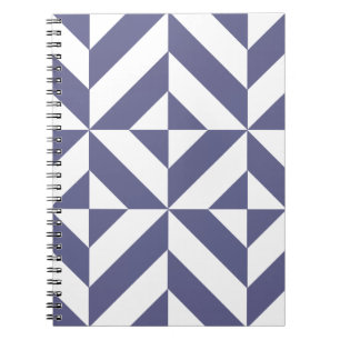 Cuaderno Patrón de cubo de deco geométrico azul de medianoc