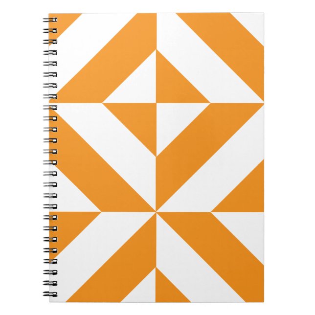 Cuaderno Patrón de cubo de deco geométrico del Naranja quem (Frente)