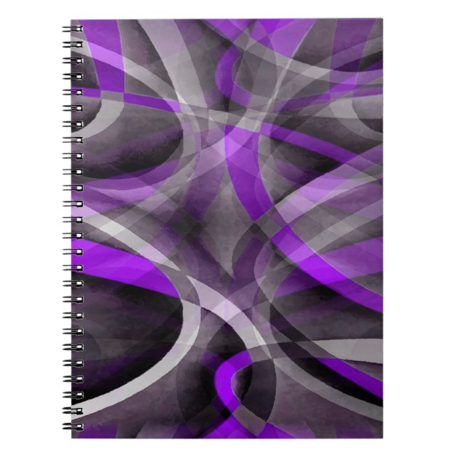 Cuaderno Patrón de curvado gris y púrpura retro (Frente)