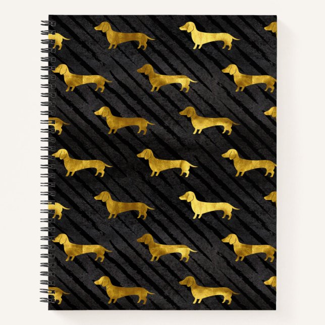 Cuaderno Patrón de Dachshund negro y dorado (Anverso)
