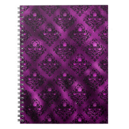 Cuaderno Patrón de damasco con brillo glamour en tono púrpu
