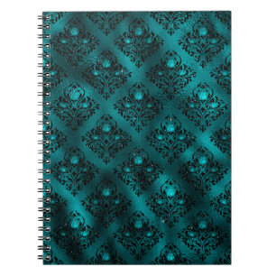 Cuaderno Patrón de damasco con brillo glamour en tono verde